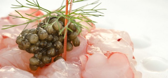 Tartare di gamberi rossi, caviale Amur e panna acida